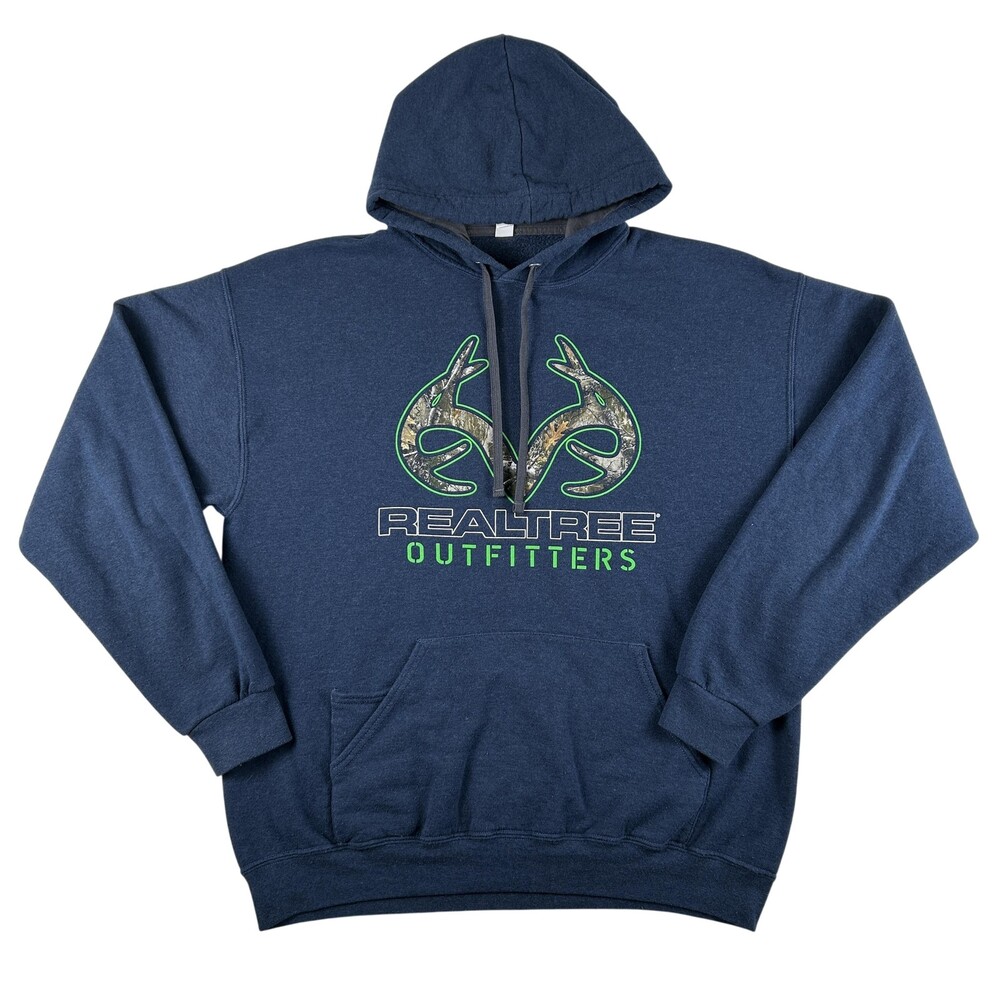 Fruit Of The Loom Hoodie Mens Large Blue Realtree Outfitters Fleece Pullover